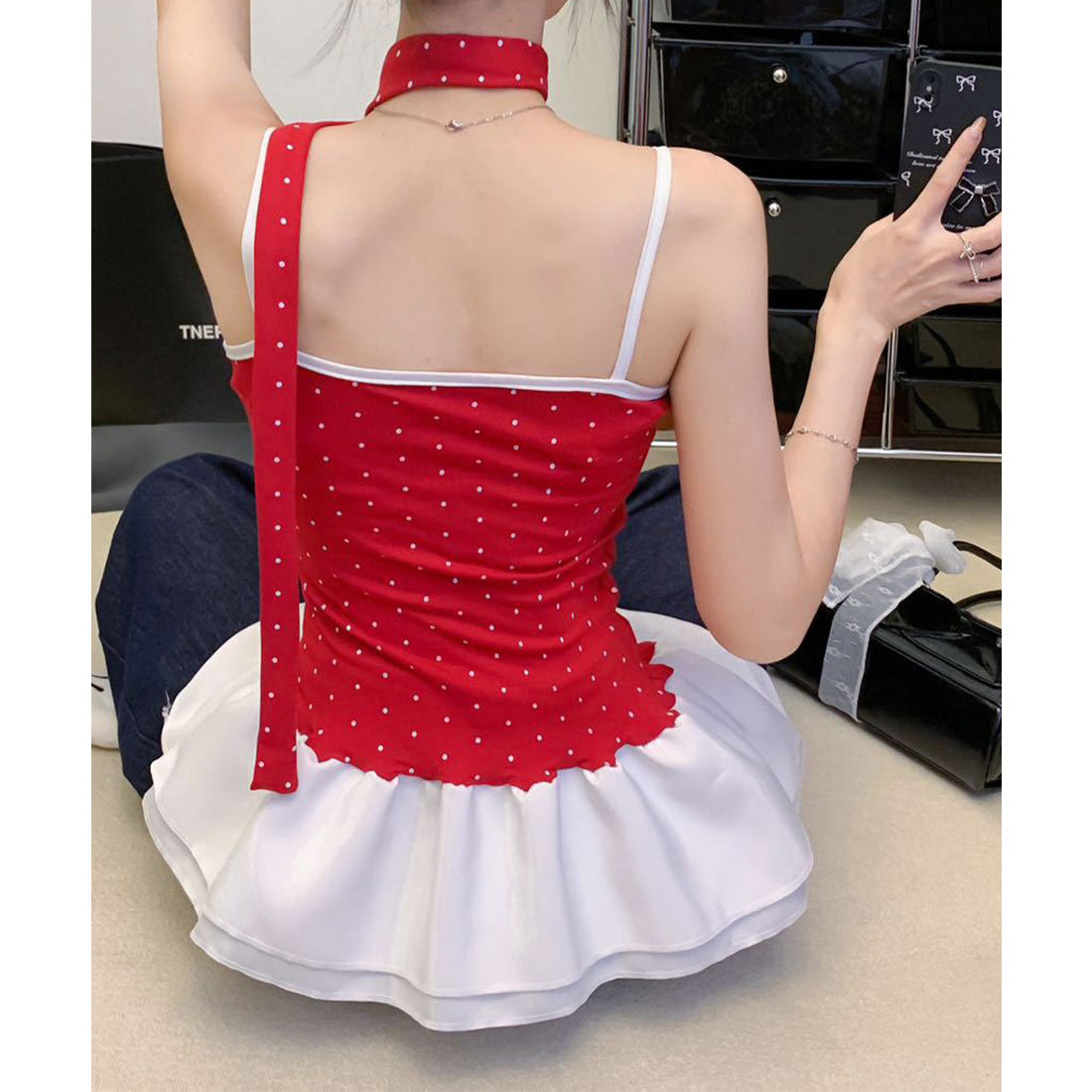 ミニミニストア miniministore ドット柄キャミソール チョーカー付き夏服 （ブラック） ブラック