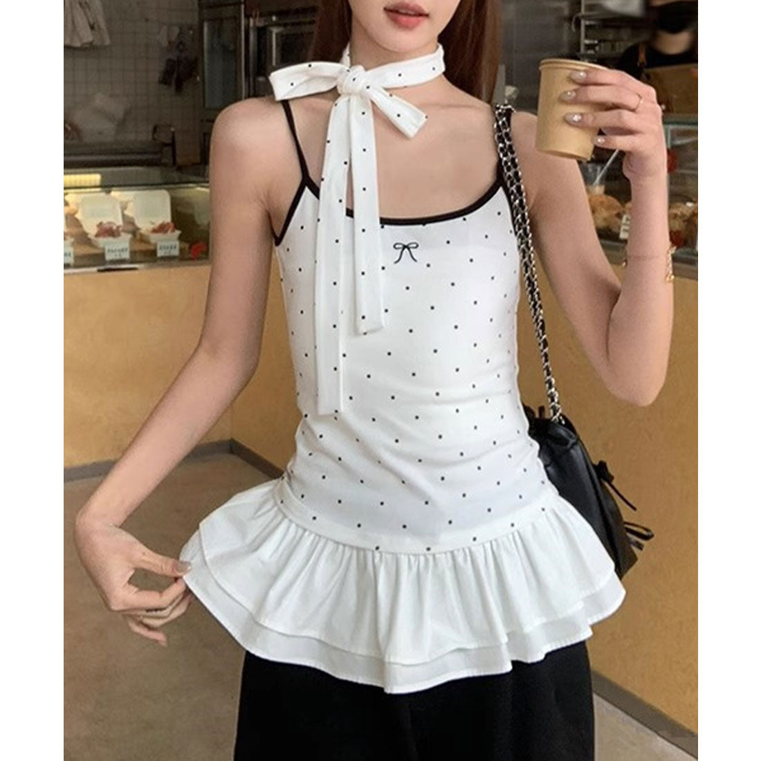 ミニミニストア miniministore ドット柄キャミソール チョーカー付き夏服 （ホワイト） ホワイト
