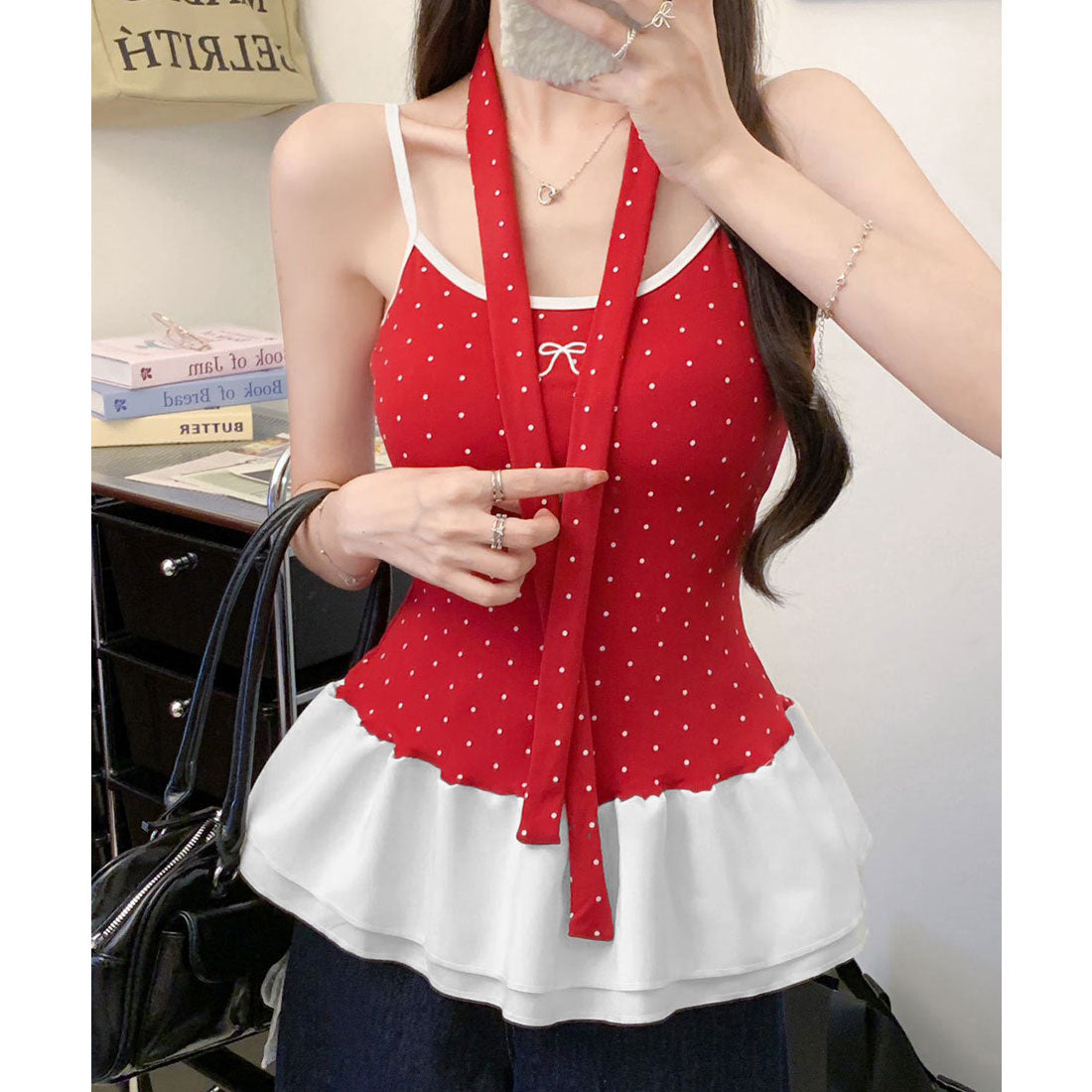 ミニミニストア miniministore ドット柄キャミソール チョーカー付き夏服 （レッド） レッド