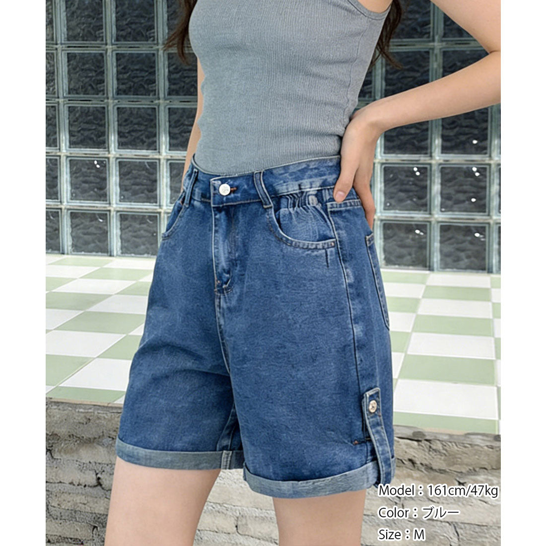 ミニミニストア miniministore ロールアップ デニムショートパンツ 美脚 （ブラック） ブラック