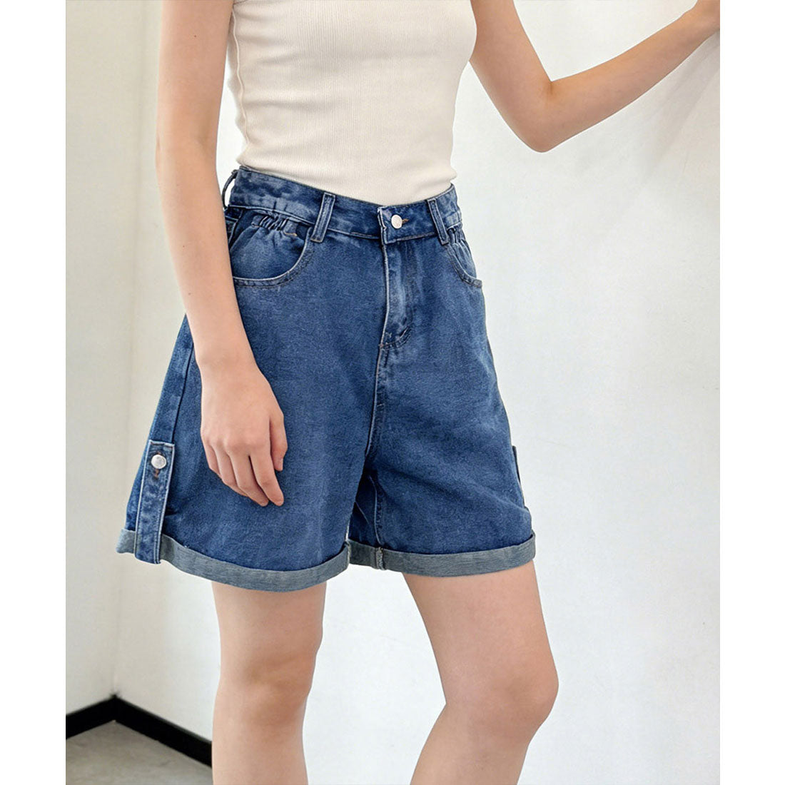 ミニミニストア miniministore ロールアップ デニムショートパンツ 美脚 （ブラック） ブラック