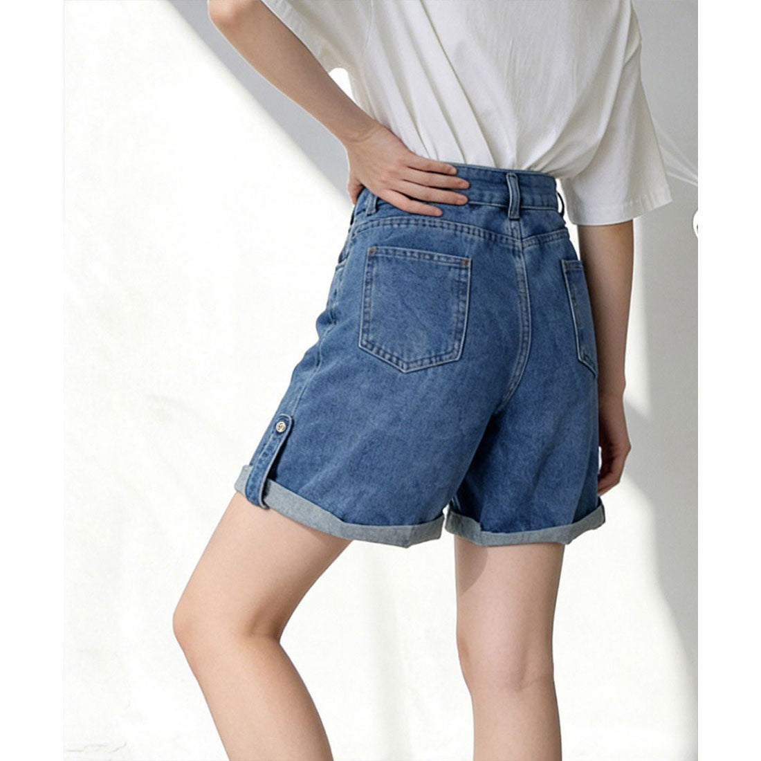 ミニミニストア miniministore ロールアップ デニムショートパンツ 美脚 （ブラック） ブラック