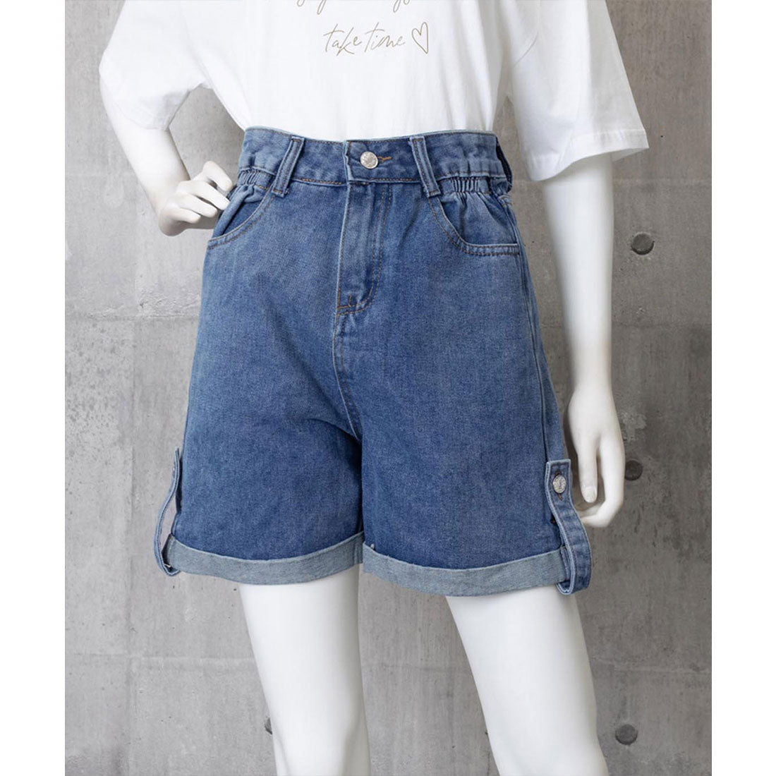 ミニミニストア miniministore ロールアップ デニムショートパンツ 美脚 （ブラック） ブラック
