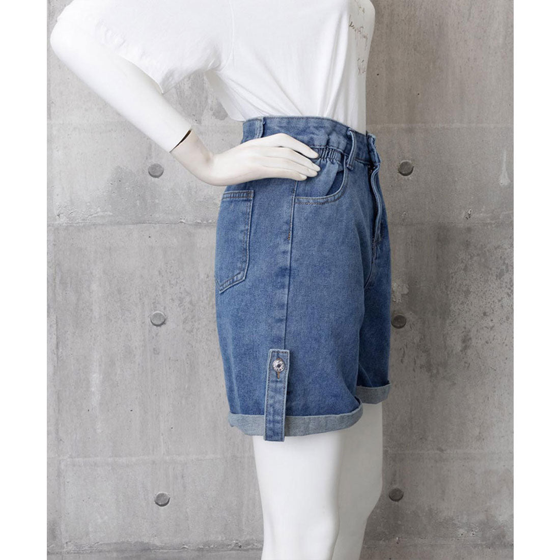 ミニミニストア miniministore ロールアップ デニムショートパンツ 美脚 （ブラック） ブラック