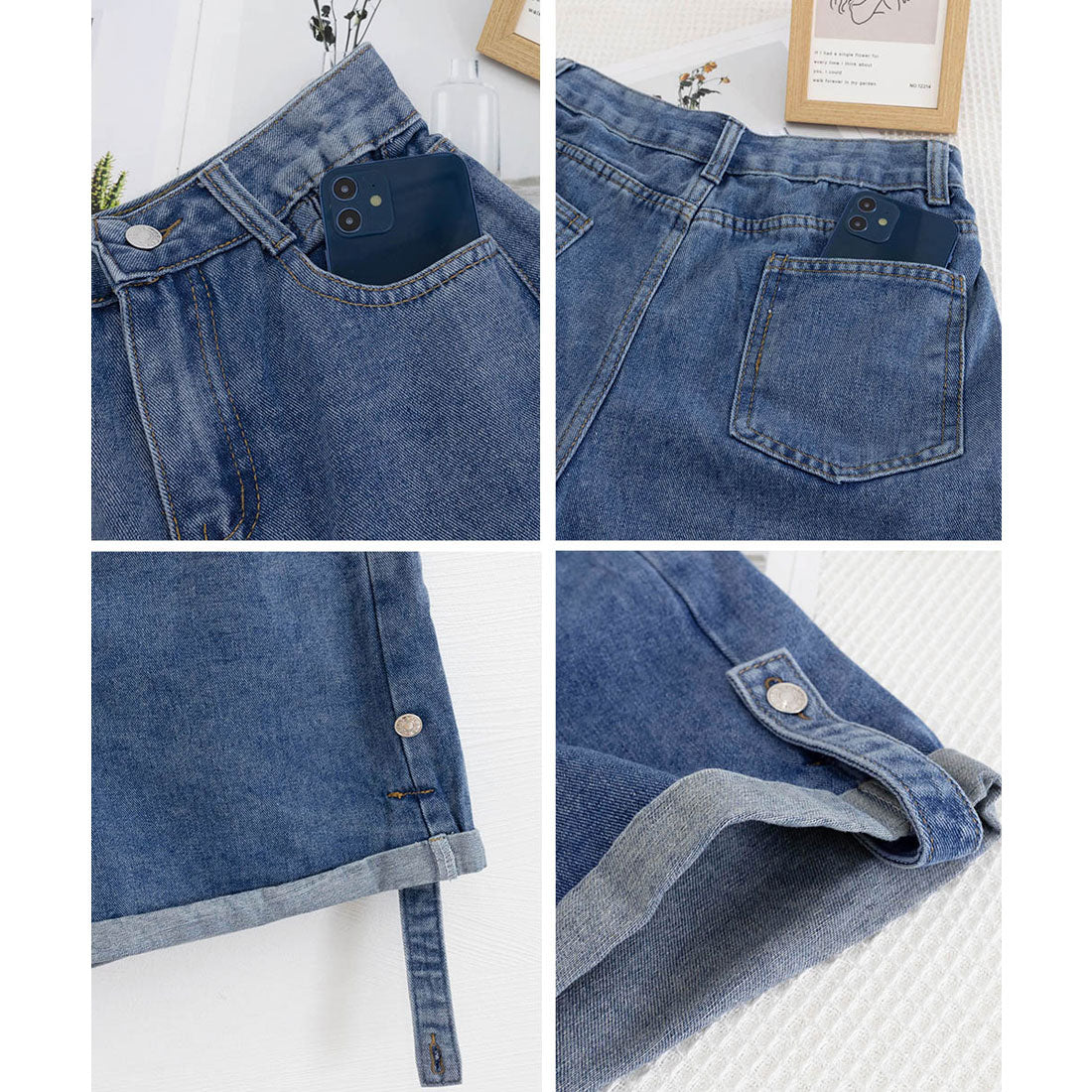 ミニミニストア miniministore ロールアップ デニムショートパンツ 美脚 （ブラック） ブラック