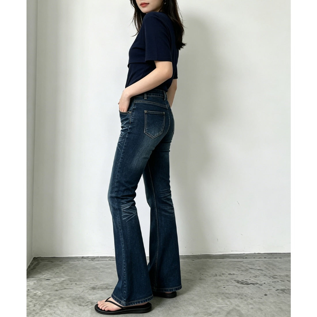 ミニミニストア miniministore セミフレアデニムパンツレトロデニムパンツ （インディゴブルー） インディゴブルー
