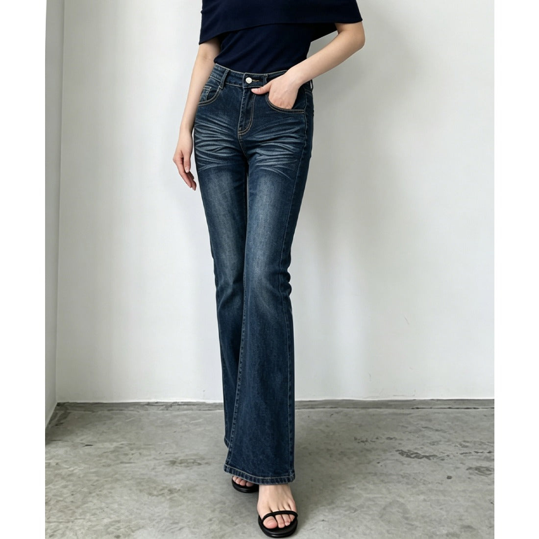ミニミニストア miniministore セミフレアデニムパンツレトロデニムパンツ （インディゴブルー） インディゴブルー