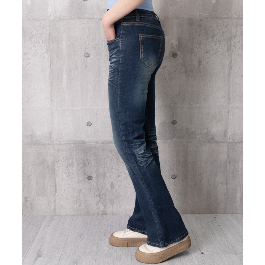 ミニミニストア miniministore セミフレアデニムパンツレトロデニムパンツ （インディゴブルー） インディゴブルー