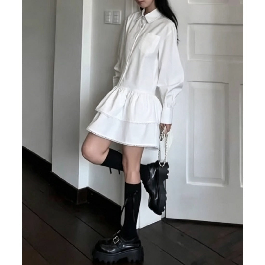 ミニミニストア miniministore ティアードチュニックシャツワンピース長袖 （ホワイト） ホワイト