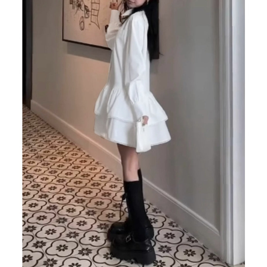 ミニミニストア miniministore ティアードチュニックシャツワンピース長袖 （ホワイト） ホワイト