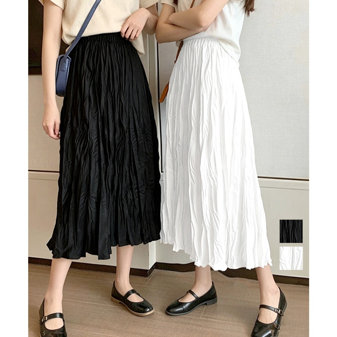 ミニミニストア miniministore ワッシャースカート ミモレ丈 レディース （ホワイト） ホワイト