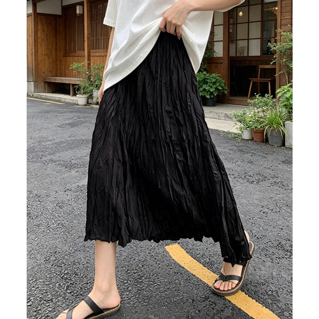 ミニミニストア miniministore ワッシャースカート ミモレ丈 レディース （ブラック） ブラック