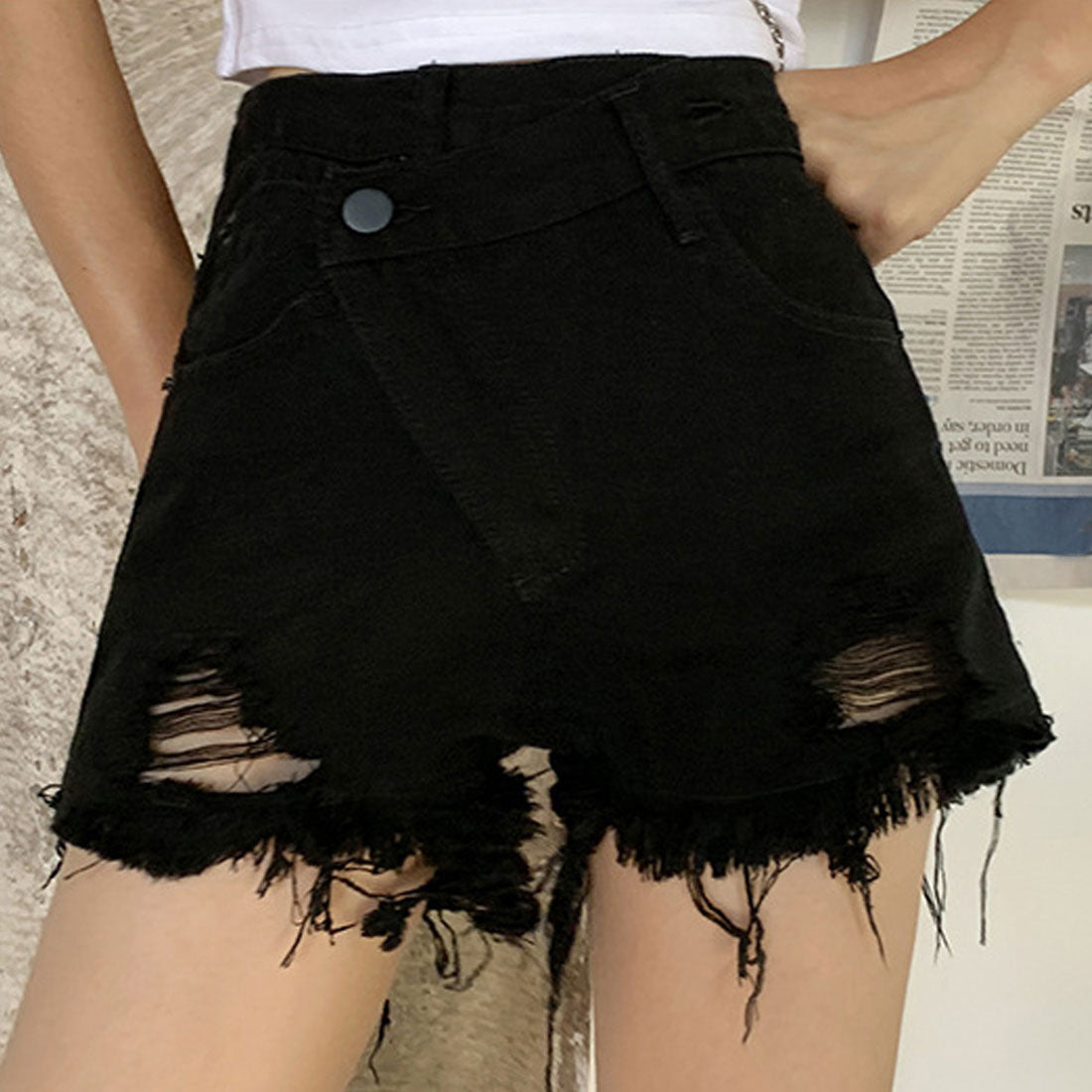 ホットパンツ ハイウエスト,ブラック