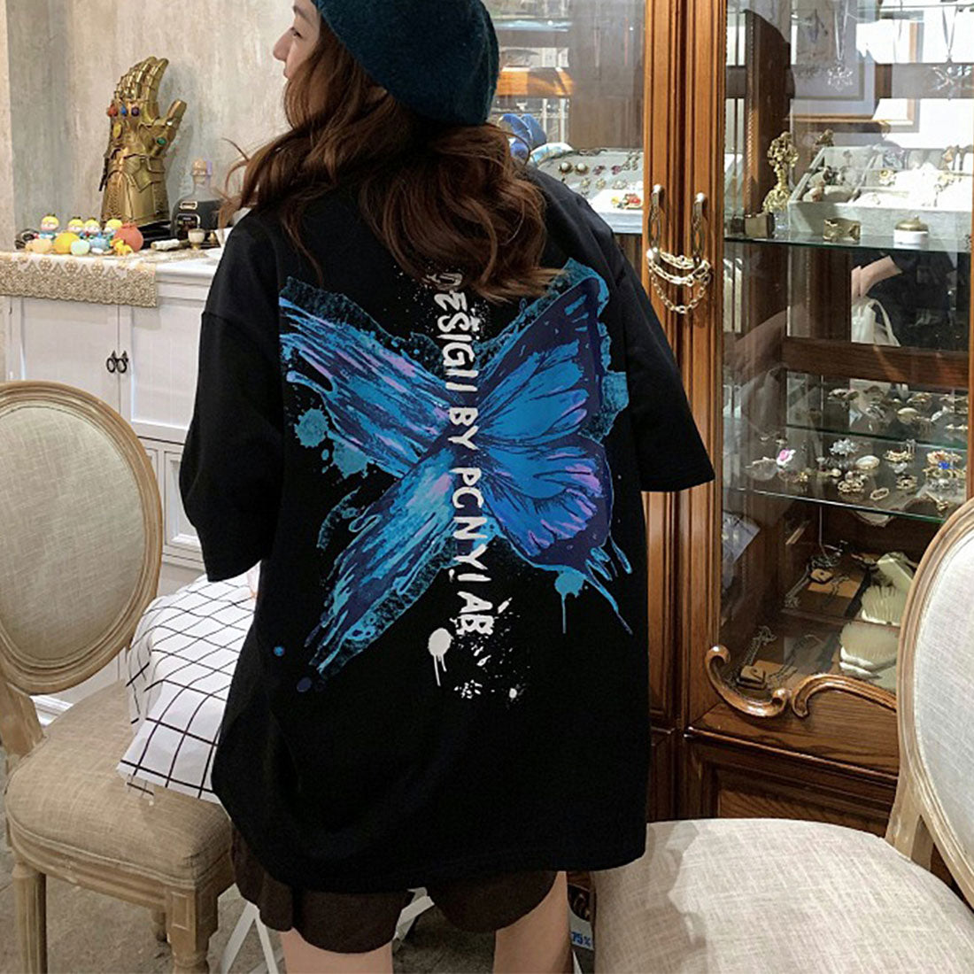 ロゴTシャツ レディース 韓国 春夏,ブラック