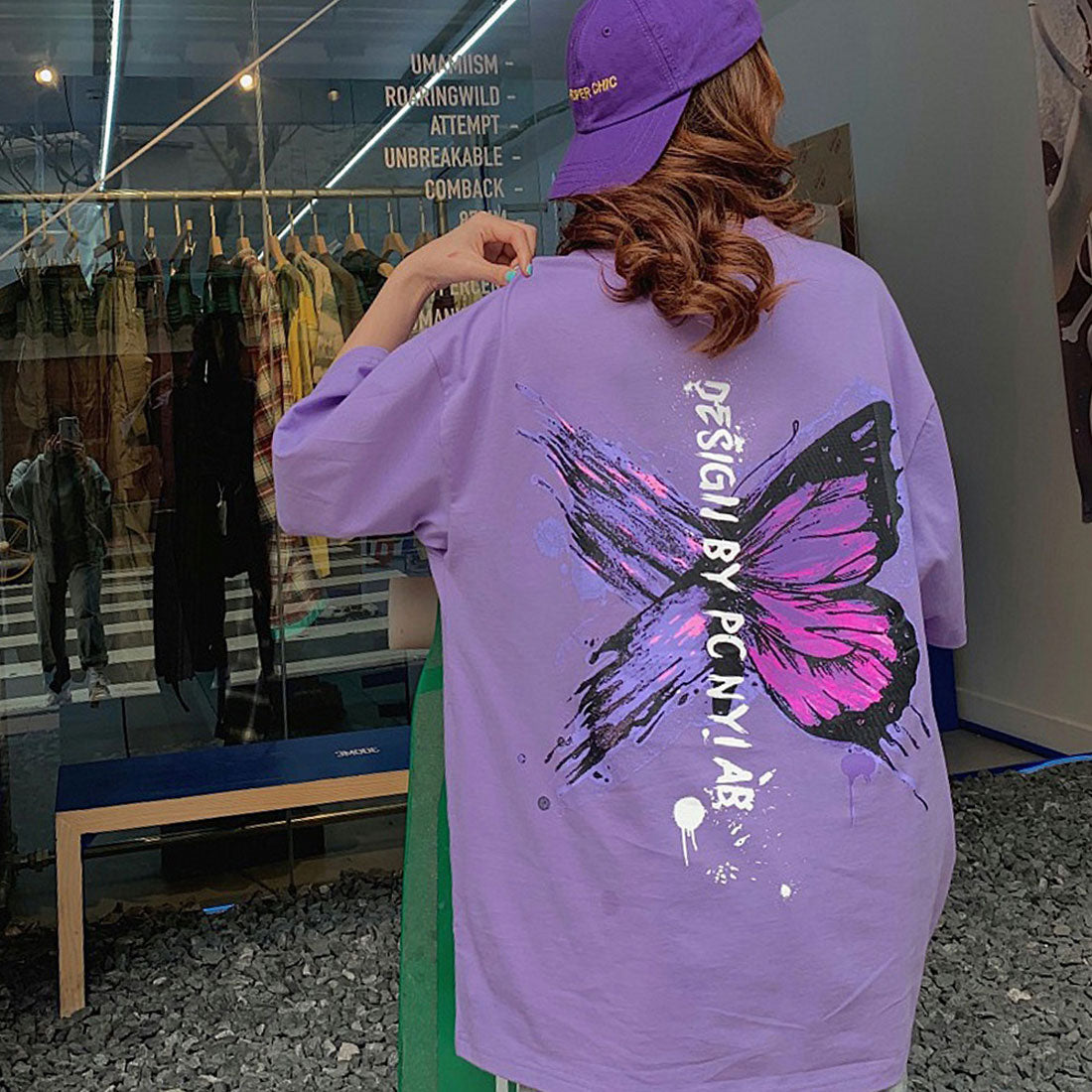 ロゴTシャツ レディース 韓国 春夏,パープル