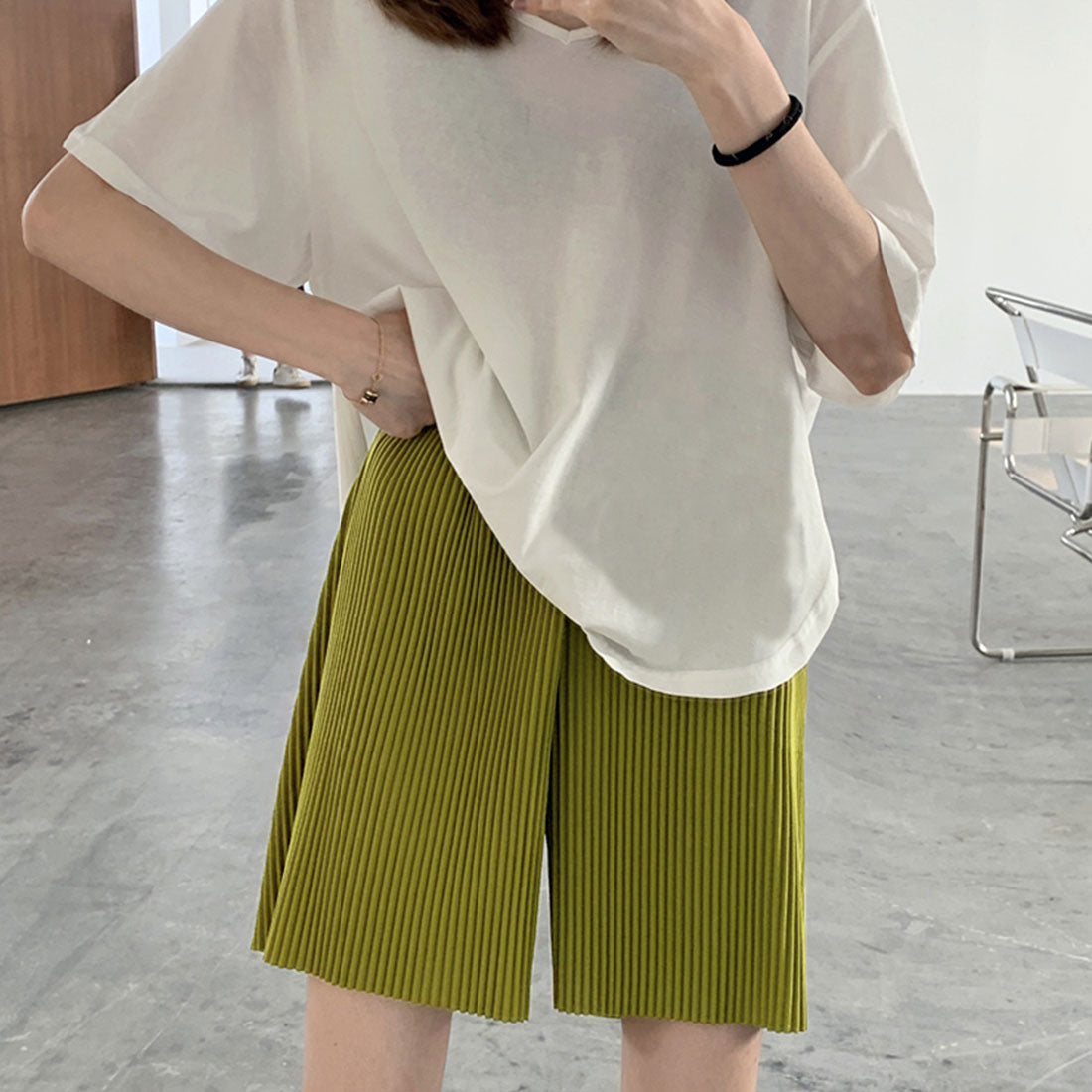 レディース ハイウエスト ハーフパンツ