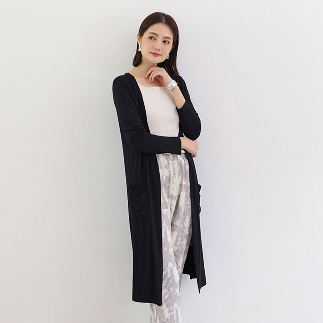 無地 サマーカーディガン レディース夏服,ブラック