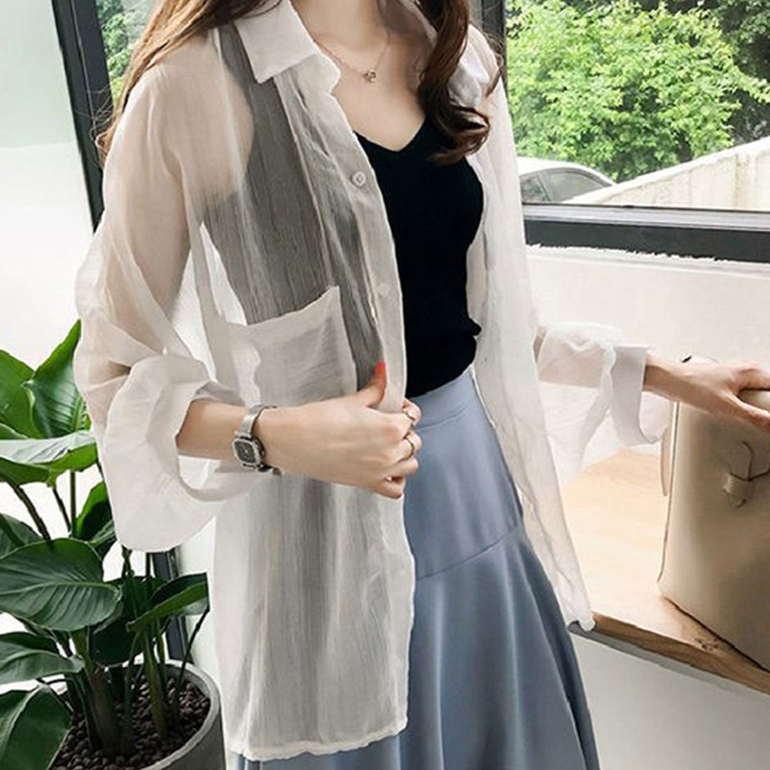 春夏シフォンシアーシャツ 羽織り 薄手