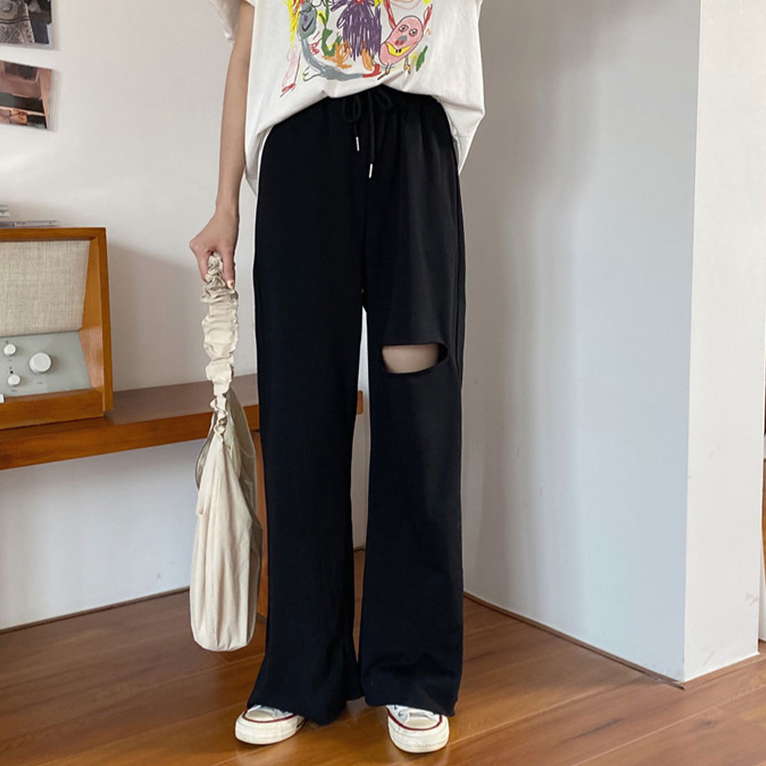 ダメージ スウェットパンツ レディース,ブラック