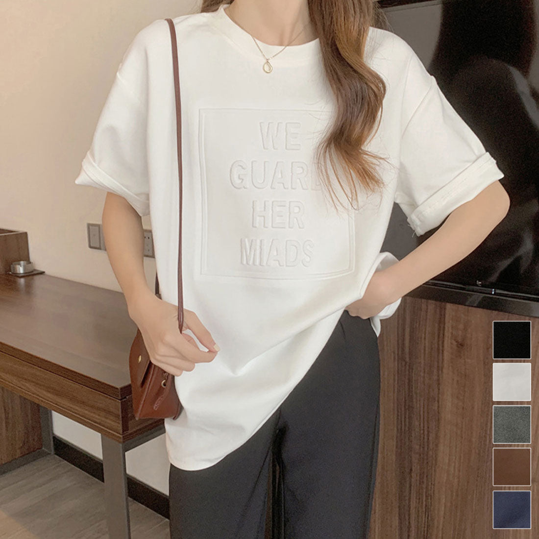 立体ロゴtシャツ 韓国チュニックロンT ブラック