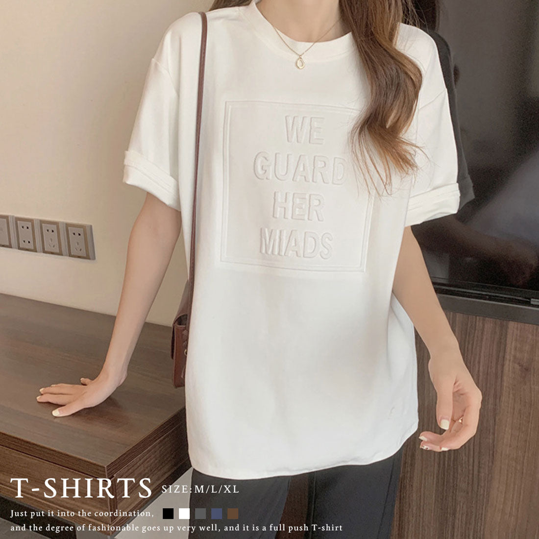 立体ロゴtシャツ 韓国チュニックロンT ブラック