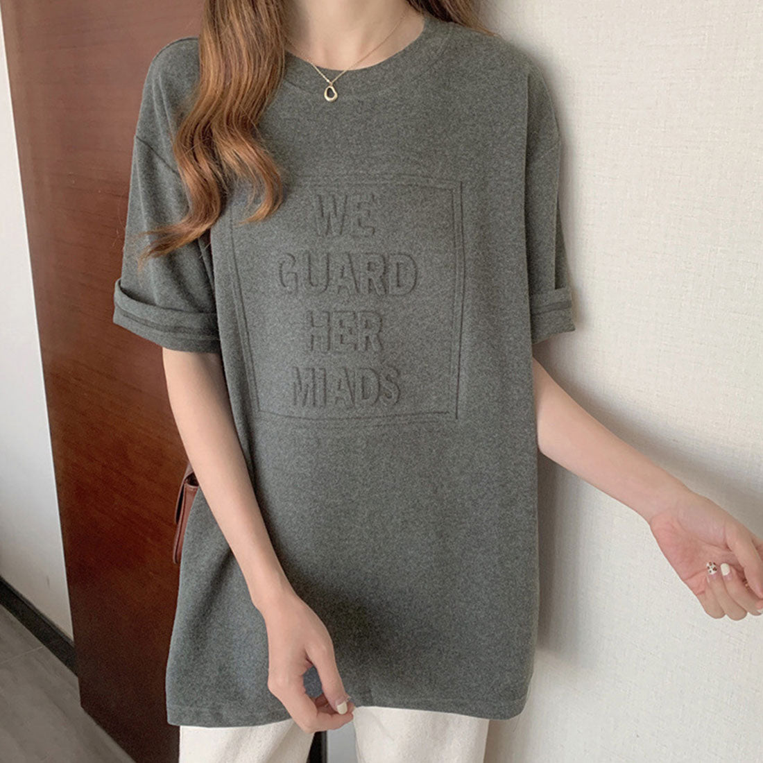 立体ロゴtシャツ 韓国チュニックロンT ブラック