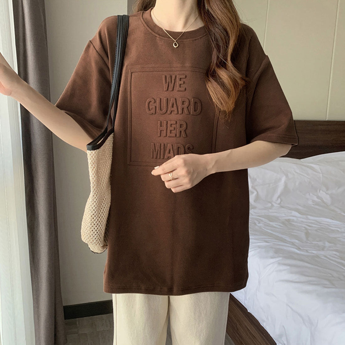 立体ロゴtシャツ 韓国チュニックロンT ブラック