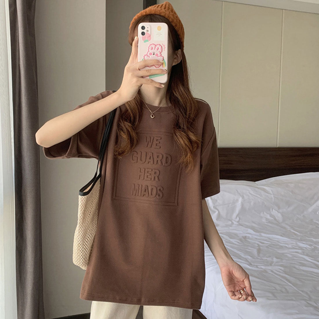 立体ロゴtシャツ 韓国チュニックロンT ブラック
