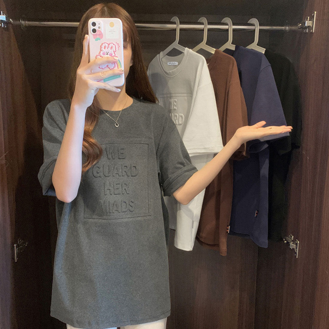 立体ロゴtシャツ 韓国チュニックロンT ブラック