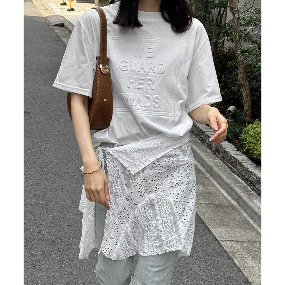 立体ロゴtシャツ 韓国チュニックロンT ブラック