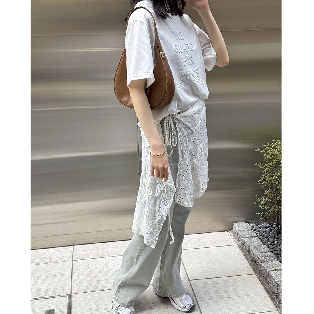 立体ロゴtシャツ 韓国チュニックロンT ブラック