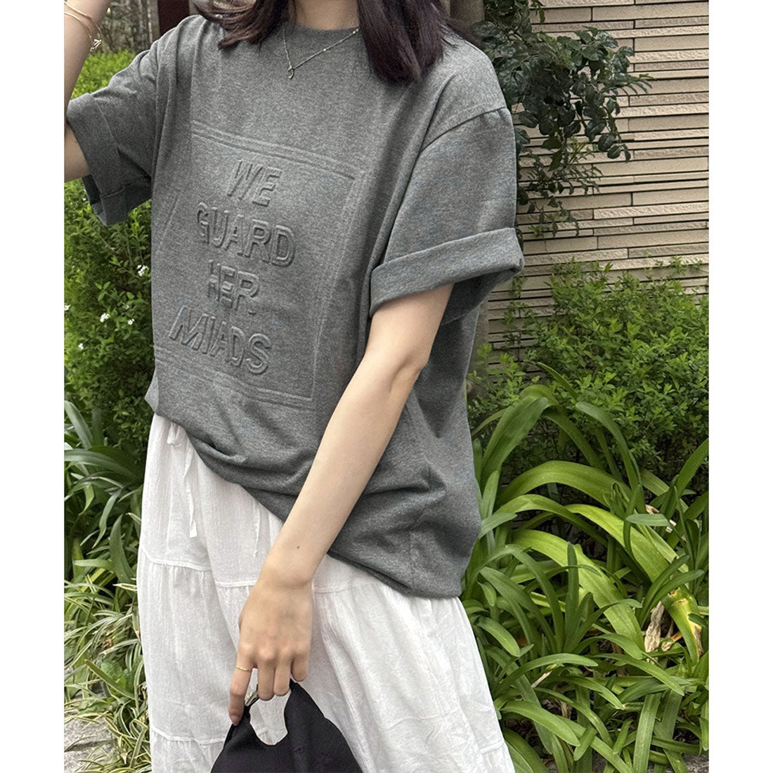 立体ロゴtシャツ 韓国チュニックロンT ブラック