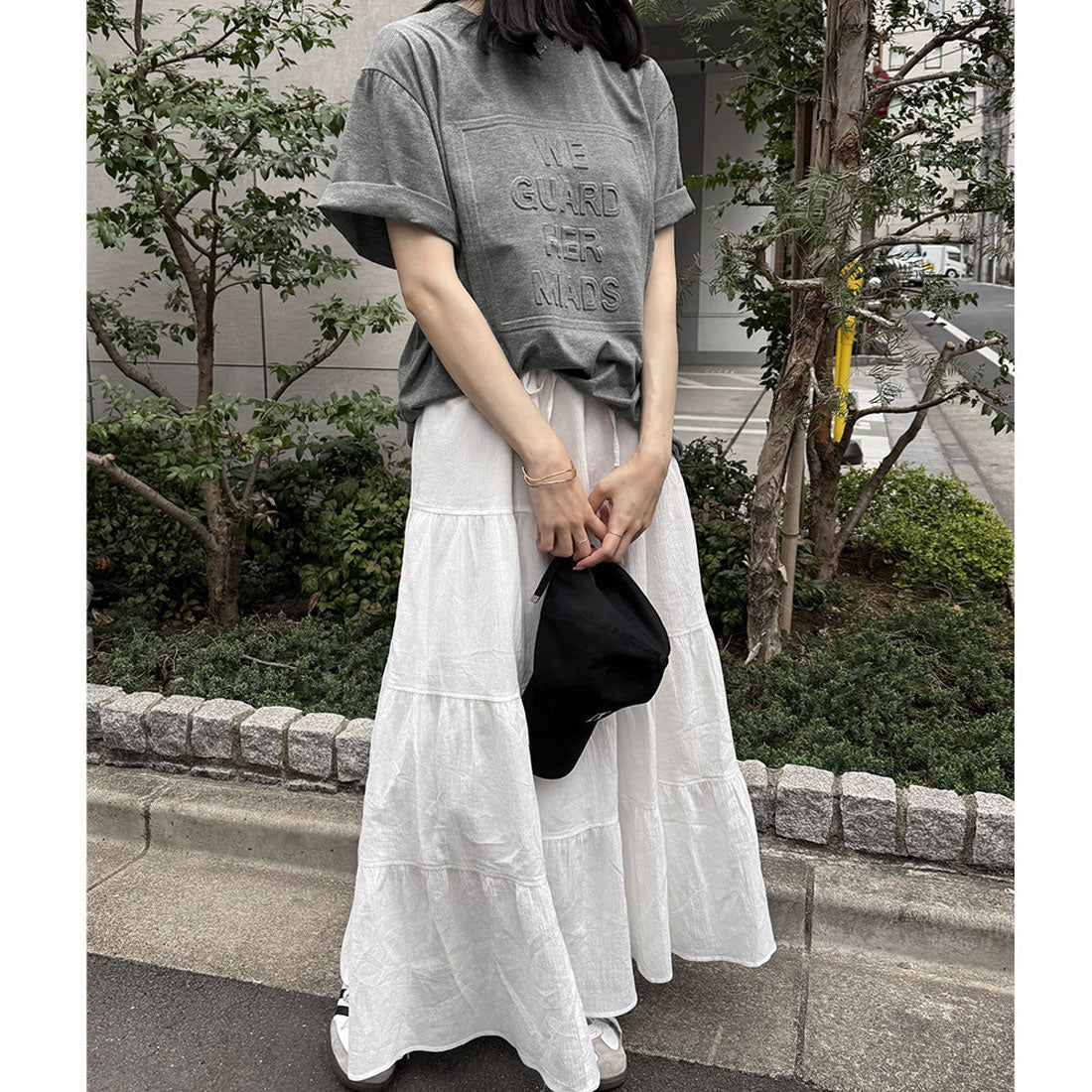 立体ロゴtシャツ 韓国チュニックロンT ブラック