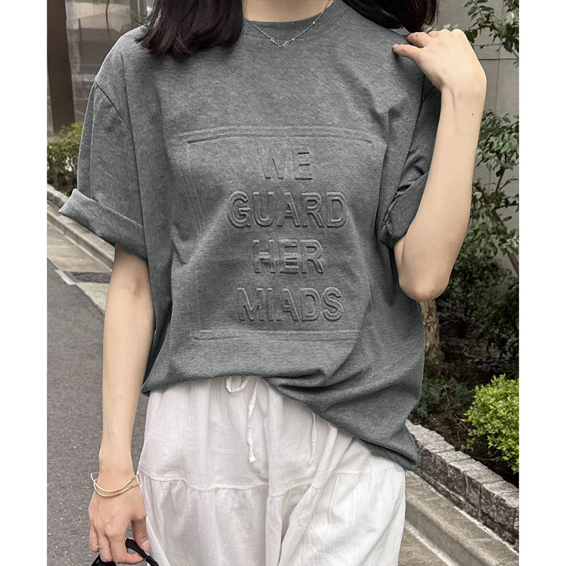 立体ロゴtシャツ 韓国チュニックロンT ブラック
