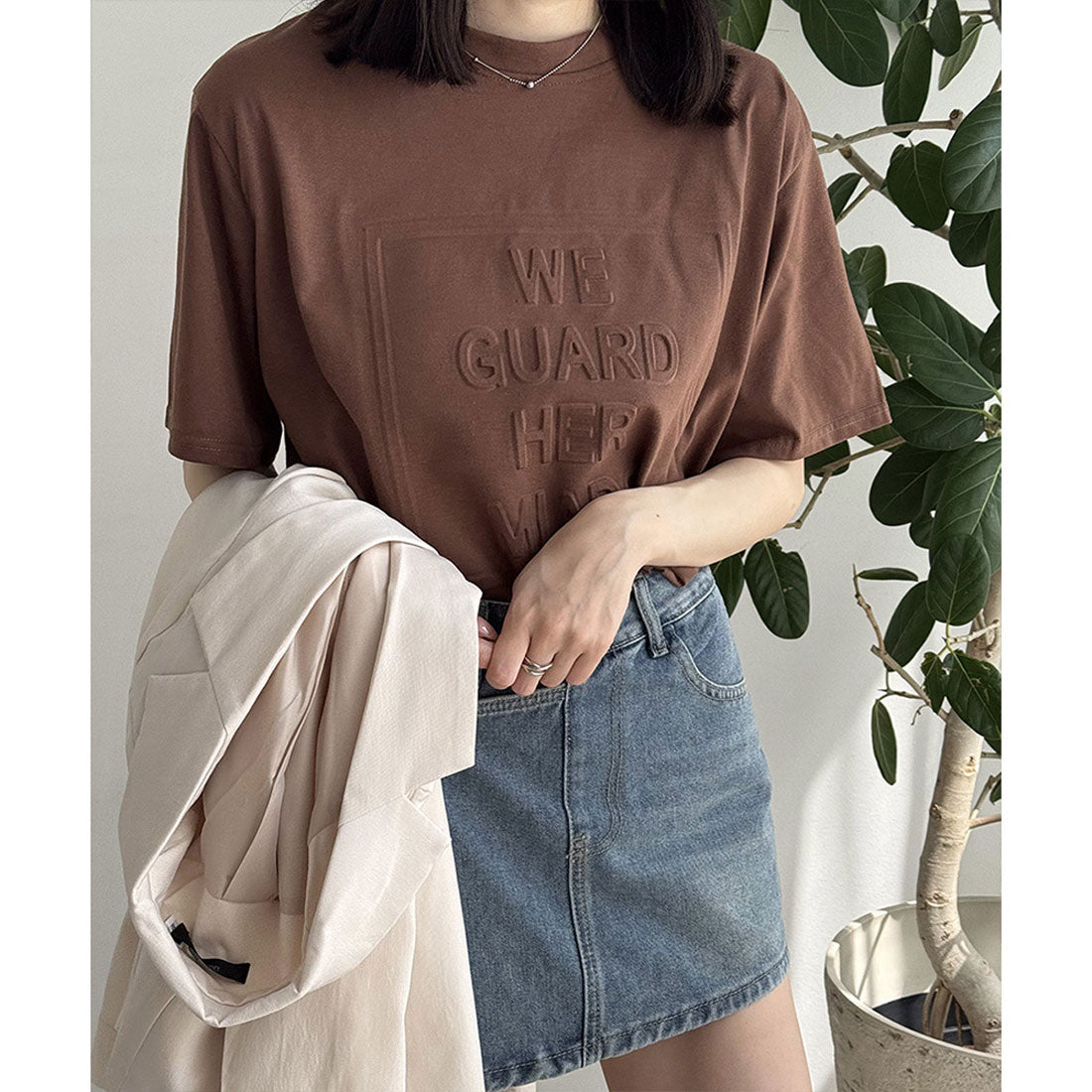 立体ロゴtシャツ 韓国チュニックロンT ブラック