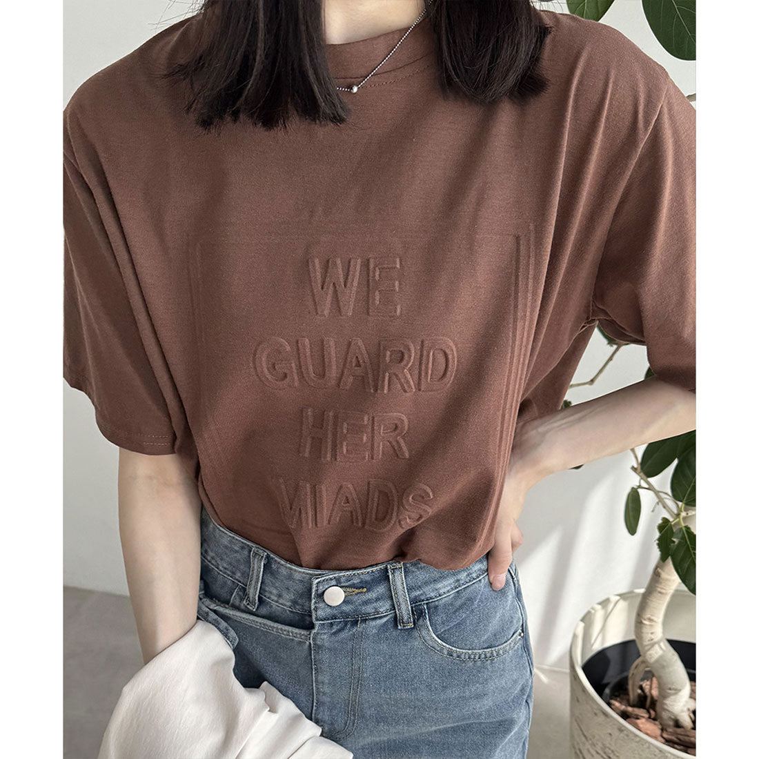 立体ロゴtシャツ 韓国チュニックロンT ブラック