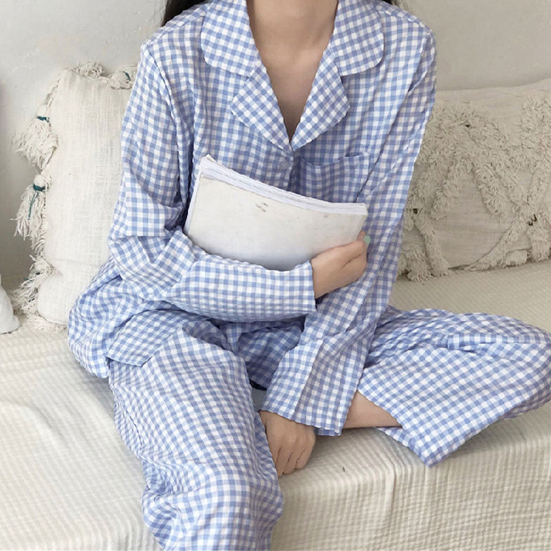 Gingham check pajamas, 2-piece set