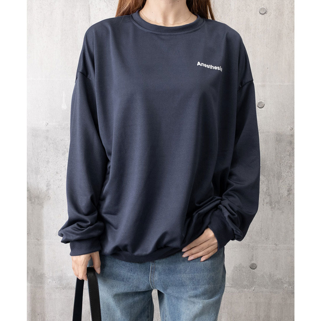 韓国風ロゴカットソーゆる ロングTシャツ グレー