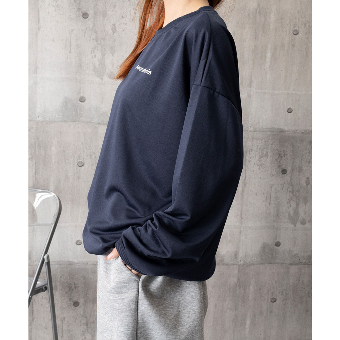 韓国風ロゴカットソーゆる ロングTシャツ グレー