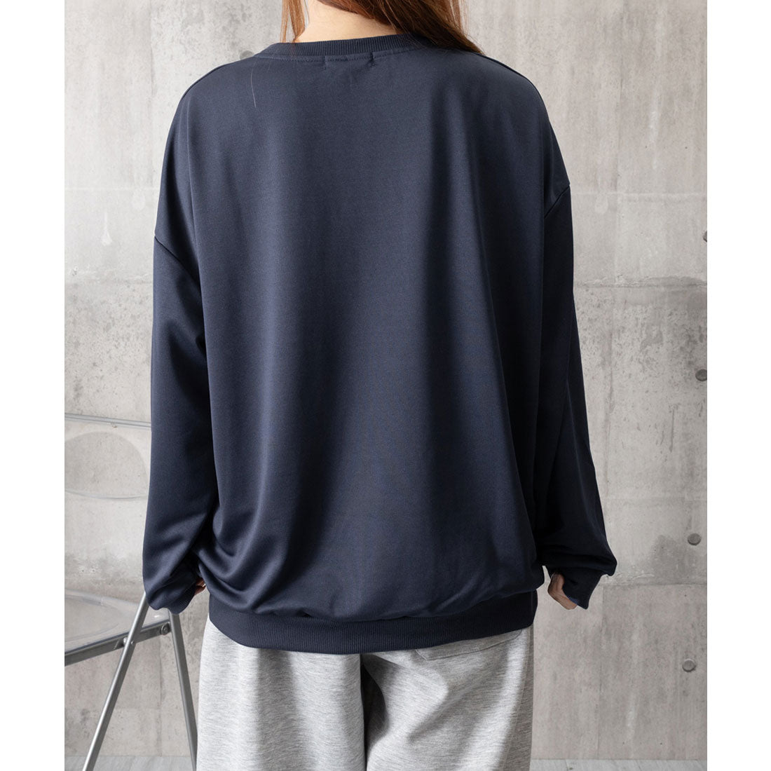 韓国風ロゴカットソーゆる ロングTシャツ グレー
