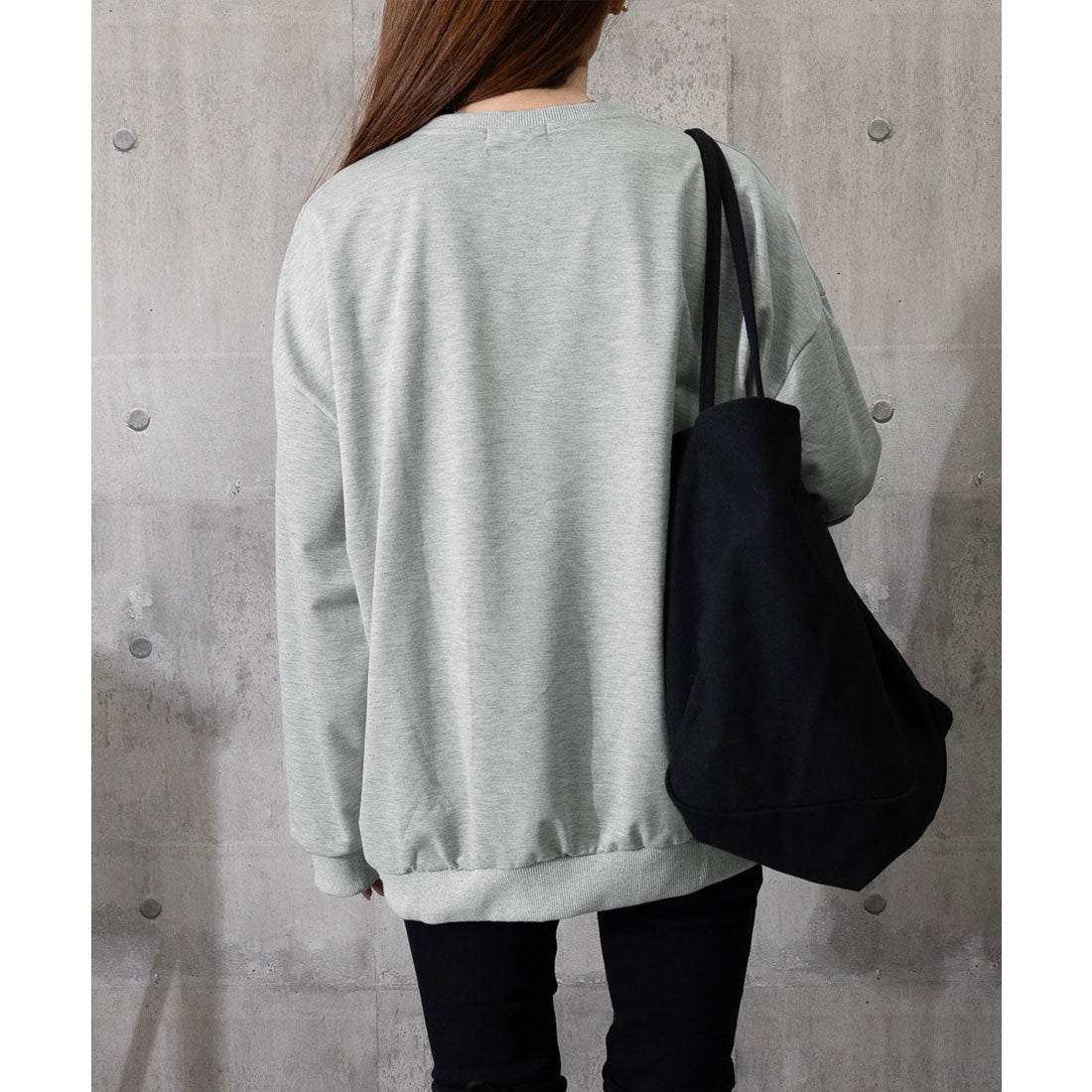 韓国風ロゴカットソーゆる ロングTシャツ グレー