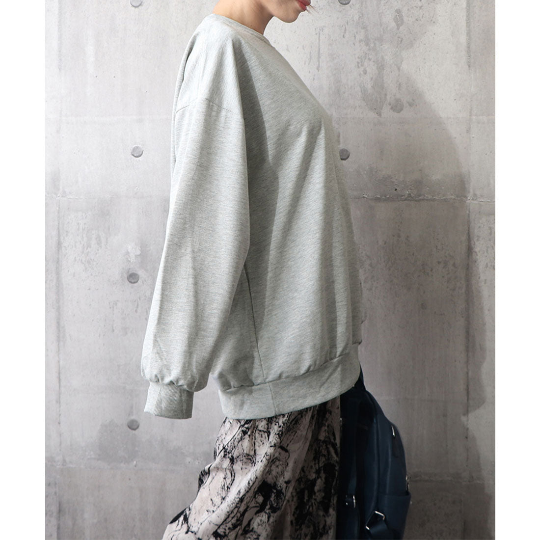 韓国風ロゴカットソーゆる ロングTシャツ グレー