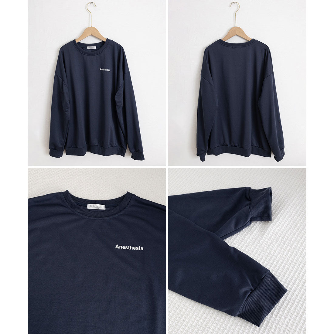 韓国風ロゴカットソーゆる ロングTシャツ グレー