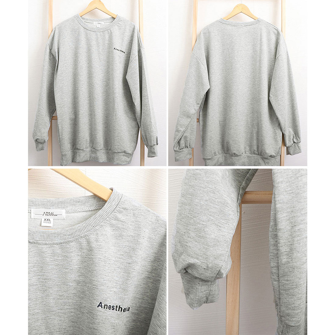 韓国風ロゴカットソーゆる ロングTシャツ グレー