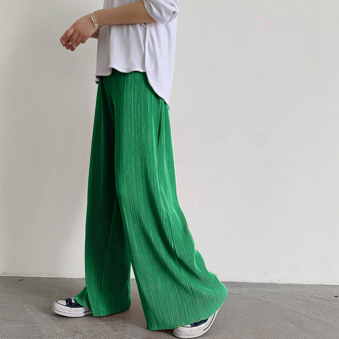 アコーディオンプリーツルーズワイドパンツ ブラック