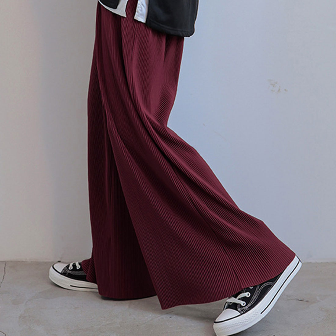 アコーディオンプリーツルーズワイドパンツ ブラック