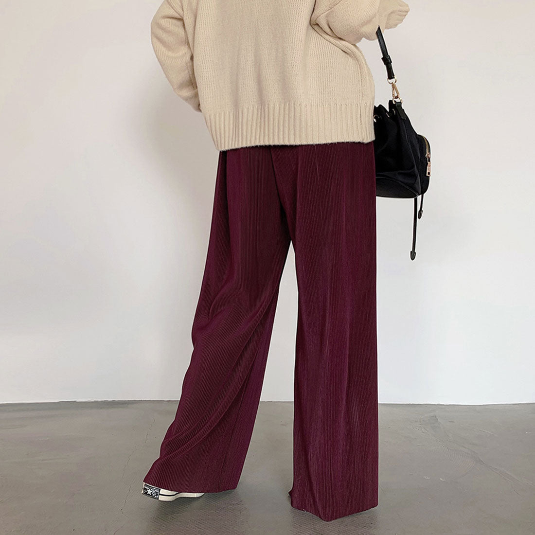 アコーディオンプリーツルーズワイドパンツ ブラック