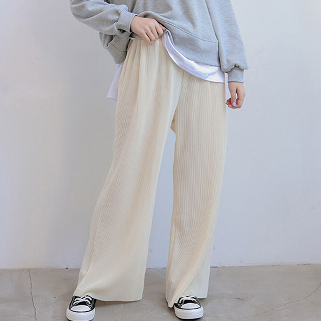 アコーディオンプリーツルーズワイドパンツ アイボリー