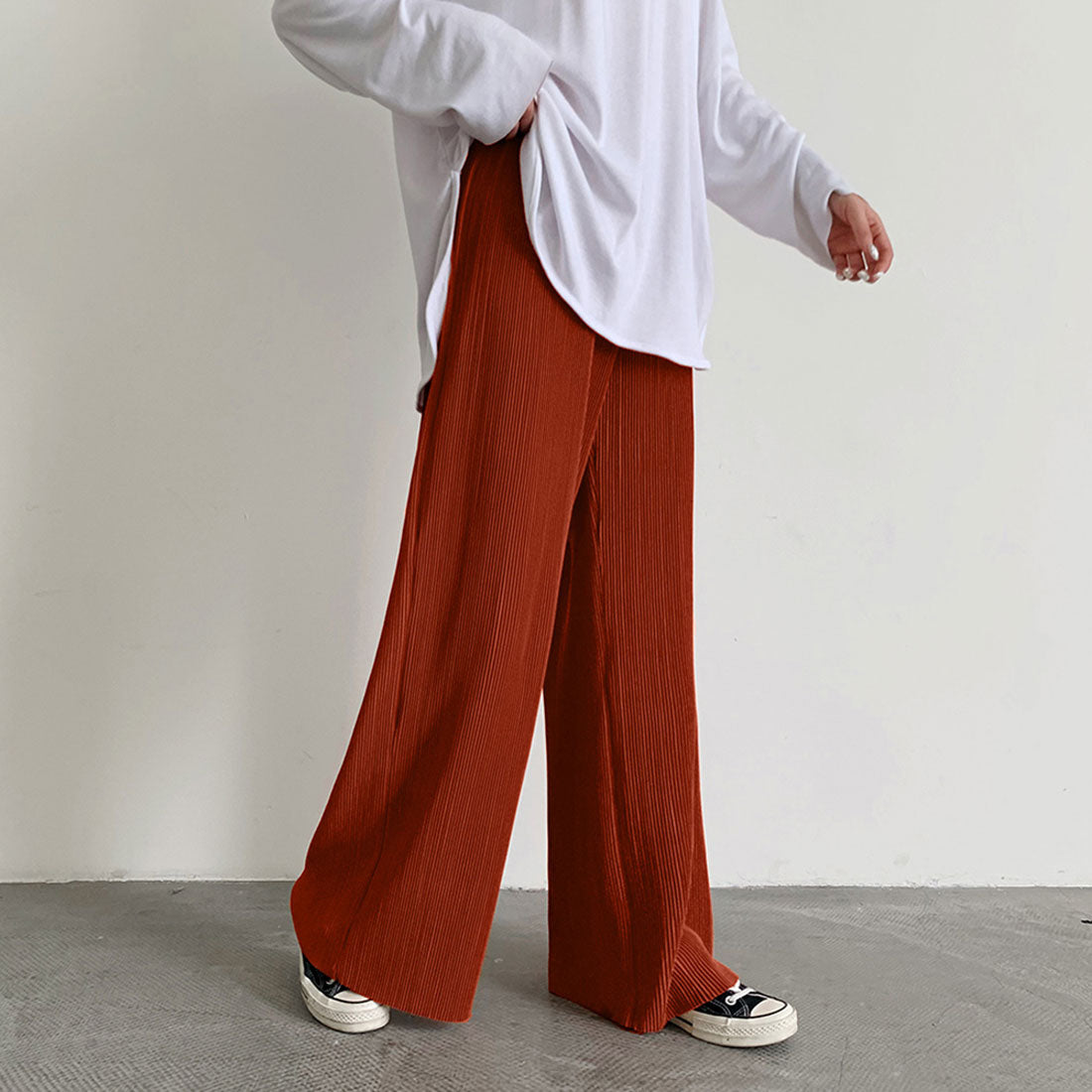 アコーディオンプリーツルーズワイドパンツ テラコッタ