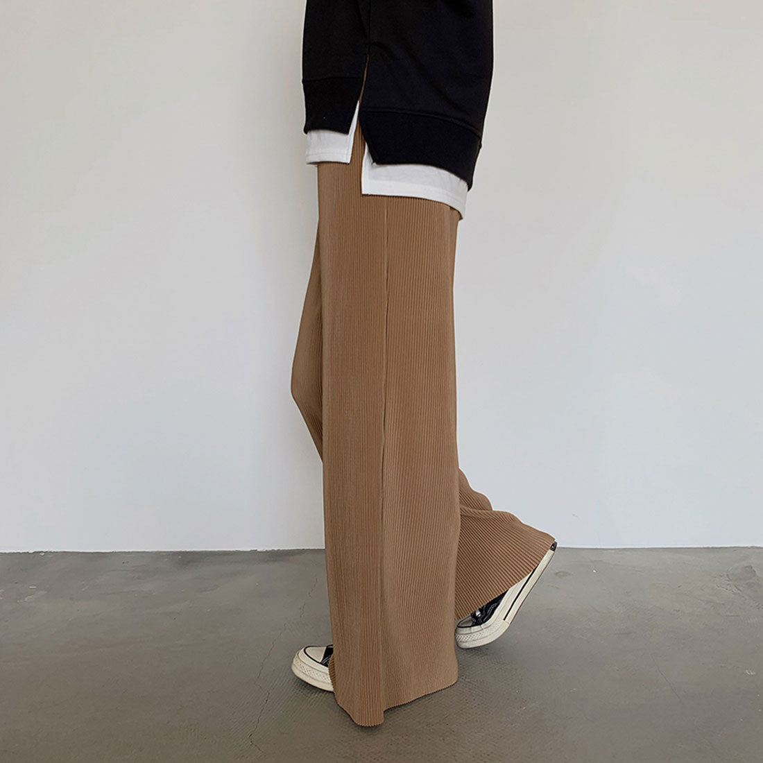 アコーディオンプリーツルーズワイドパンツ モカ